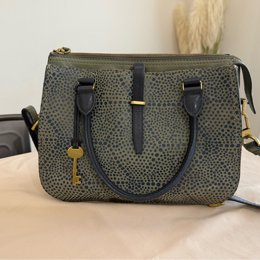 Fossil Olive Green and Black Dotted Crossbody Purse